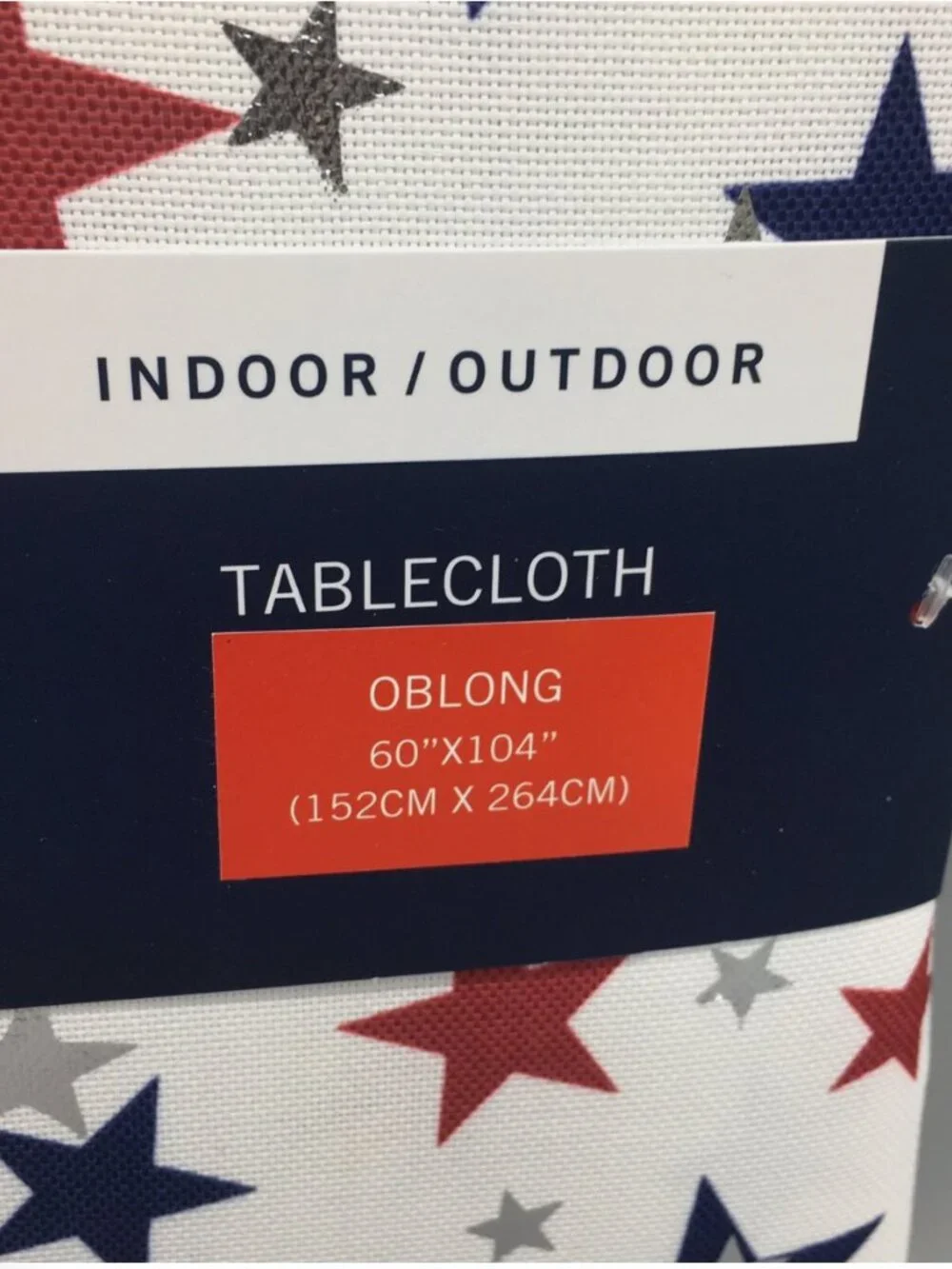 Nautica July 4th Star Tablecloth 60x104 Patriotic Silver Foil Red Blue Outdoor